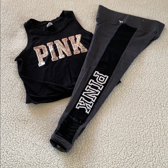 PINK Victoria's Secret Pants - PINK Bling Knot Tank & Leggings Set!